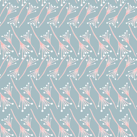 Blossoming subtle flowers seamless repeat pattern on blue print. Vector illustration. Great for...