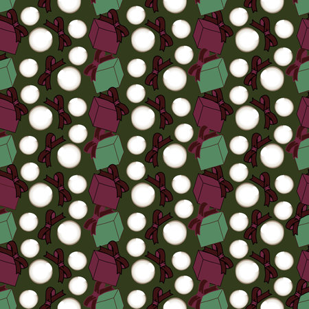 Pearls with ribbons and gift box on dark greenの写真素材