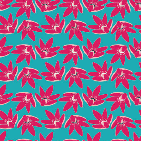 Blossoming wild flowers seamless pattern on turquoise print. Vector illustration. Great for...