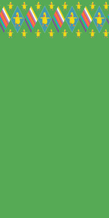 Childrens novelty shapes with many duck pattern on green border background. Illustration. Great for clothing, home decoration, accessories, stationary and childrens clothing.のイラスト素材