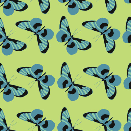 Butterflies fluttering around on lime green background. Great for clothing, home decoration, accessories, stationary and childrens clothing.のイラスト素材