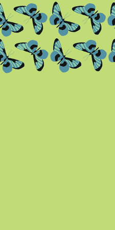 Butterflies fluttering around on lime green border background.. Great for clothing, home decoration, accessories, stationary and childrens clothing.のイラスト素材