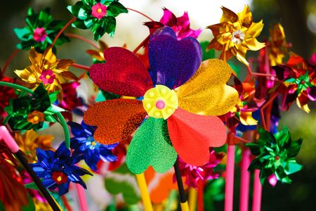many colorful pinwheelの写真素材