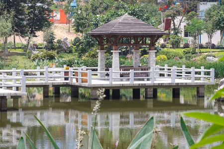 he chinese pavilion above a lakeの写真素材