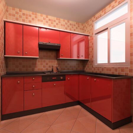3d rendering interior of a modern kitchenの写真素材