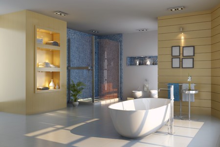 3d render interior of modern bathroomの写真素材