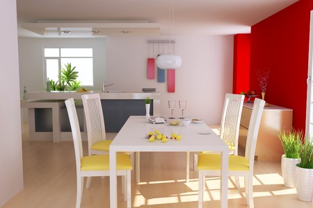 3d render interior of modern dining roomの写真素材