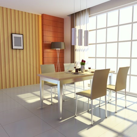 3d render interior of modern dining roomの写真素材