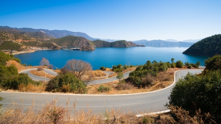 beautiful Lugu lake in Yunnan,Chinaの写真素材