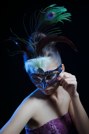 glamour asian woman with mask in photography studioの写真素材