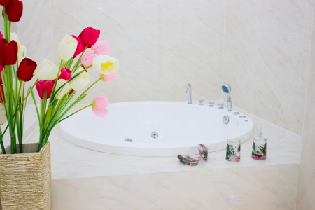 bathtub in luxury bathroomの写真素材