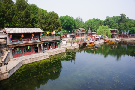 Beijing, China - June 1, 2012: Suzhou Street is a thriving commerce street,tourists who visit the Summer Palace go shopping and relaxation in here.Suzhou Street with Suzhou traditional garden styleのeditorial素材