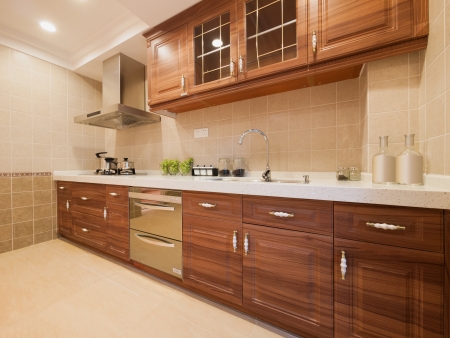 the kitchen with classic cabinetの写真素材