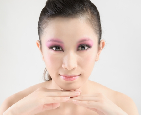 Chinese beauty with professional makeup in photography studioの写真素材