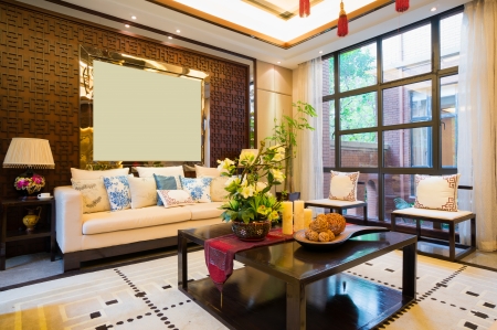 luxury living room with nice decoration of Chinese styleの写真素材