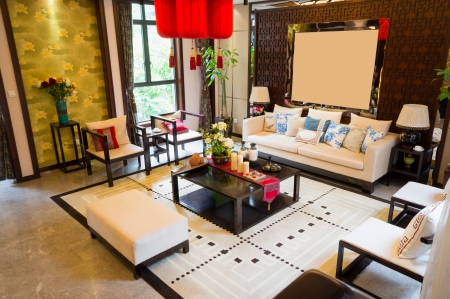 luxury living room with nice decoration of Chinese styleの写真素材