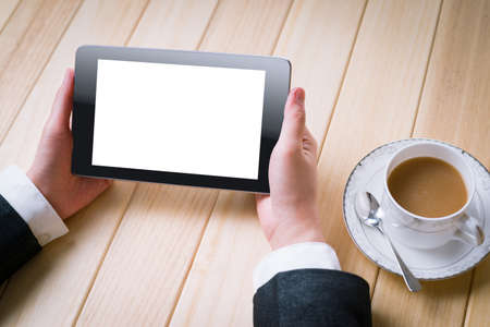 business woman reading information with tablet PC