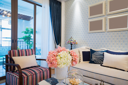 living room with nice design and decorationの写真素材