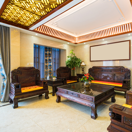 house interior with Chinese style decorationの写真素材