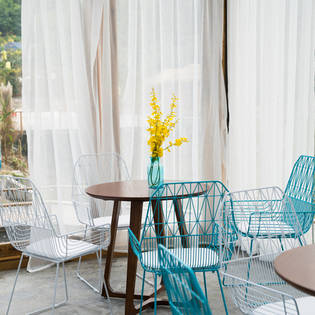 nice restaurant with table and chairsの写真素材