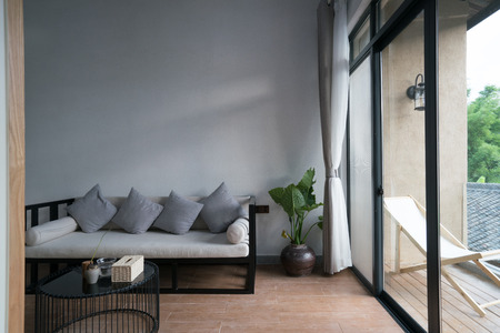 living room in hotel guest roomの写真素材