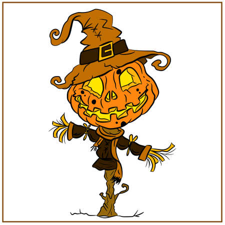 scary scarecrow drawing for Halloweenのイラスト素材