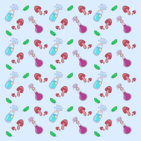 Halloween drawing potion and mushroom pattern for wrapping giftsのイラスト素材
