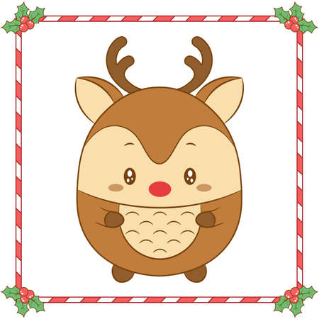 Merry Christmas cute coloring reindeer drawing with red noseのイラスト素材