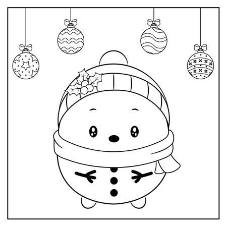 merry Christmas cute Snowman drawing sketch for coloringのイラスト素材