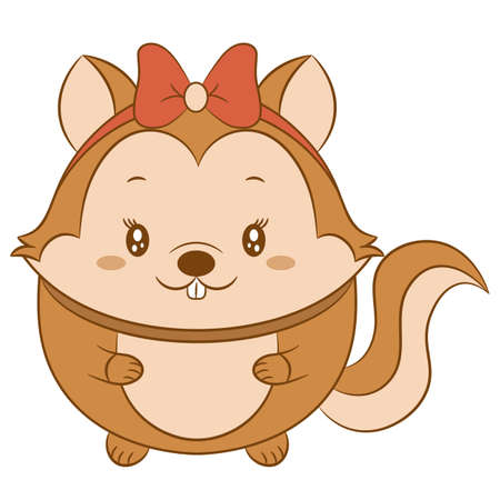 cute squirrel drawing with red bowのイラスト素材
