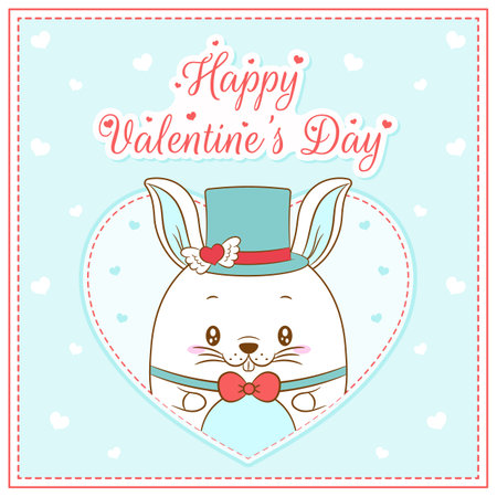 happy Valentines day cute bunny drawing with heartsのイラスト素材