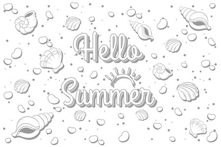Hello Summer cute drawing shells on the beach sketch for coloringのイラスト素材