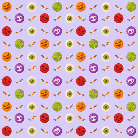 Happy Halloween scary candy stickers patternのイラスト素材