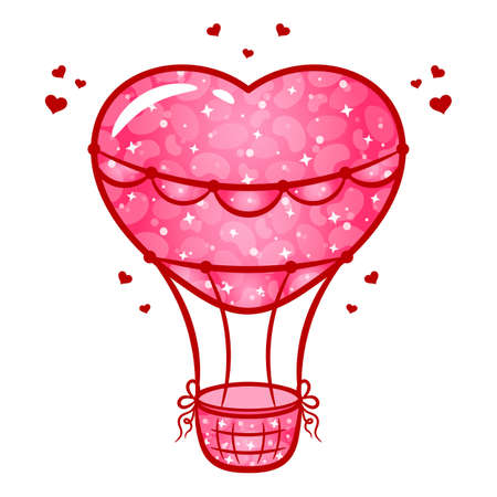 Valentine flying heart balloon sticker drawingのイラスト素材