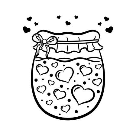 Valentine love jar of hearts sticker sketch drawing for coloringのイラスト素材