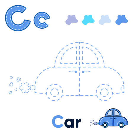 Alphabet Trace and color car for letter Cのイラスト素材