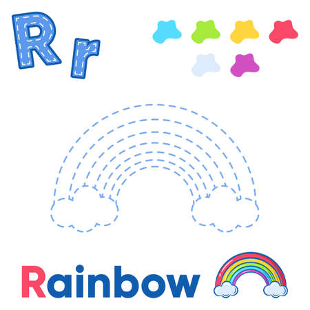 Alphabet Trace and color rainbow for letter Rのイラスト素材