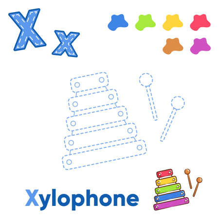 Alphabet Trace and color xylophone for letter Xのイラスト素材