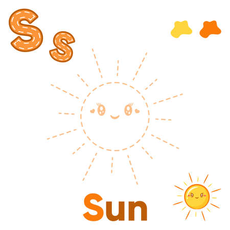 Alphabet Trace and color sun for letter Sのイラスト素材