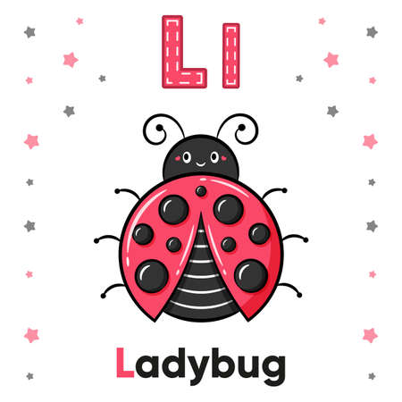 Alphabet flashcard letter L with cute ladybug drawingのイラスト素材