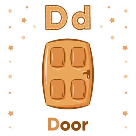 Alphabet flashcard letter D with cute door drawingのイラスト素材
