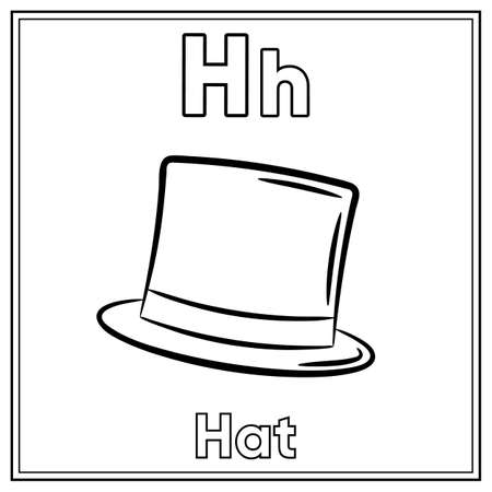Alphabet flashcard letter H with cute hat drawing sketch for coloringのイラスト素材
