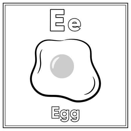 Alphabet flashcard letter E with cute egg drawing sketch for coloringのイラスト素材