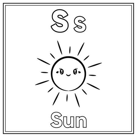 Alphabet flashcard letter A with cute apple drawingのイラスト素材