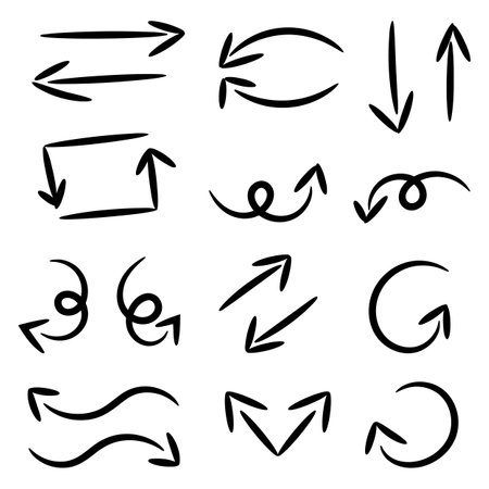 set of sketch hand draw arrows doodle isolatedのイラスト素材