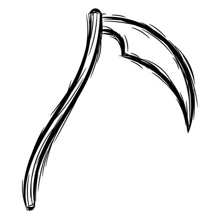 Halloween hand drawn scary scythe doodle black sketchのイラスト素材