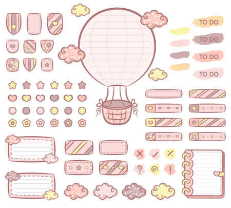 collection of printable frame notes with planners stickers and sticky notes packのイラスト素材