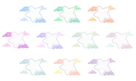 set of sticky cute big stars and clouds frames letter notes for writing with pastel coloringのイラスト素材