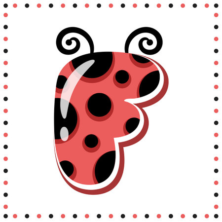 English Alphabet letter F cute ladybug theme drawingのイラスト素材