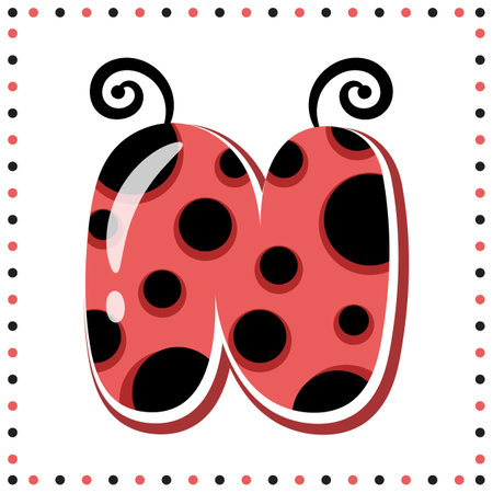 English Alphabet letter N cute ladybug theme drawingのイラスト素材